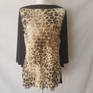 Cocomo Tunic Top Ruffled Animal Print Boat Neck L